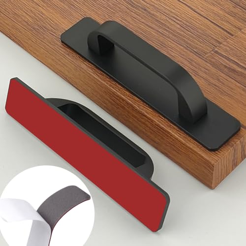 2 Pack 4 1/4 Inch 108 mm Self-Adhesive Flat Black Cabinet Handles Aluminum Cabinet Pulls Drawer Pulls - color: FlatBlack 3M, size: 4 1/4 Inch