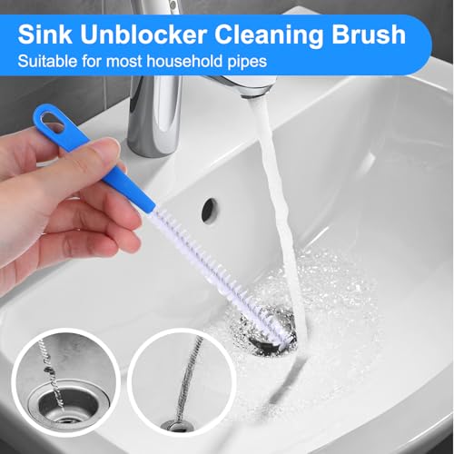 JIEYAO 2 Pack Flexible Drain Cleaning Tools, 23.6inch Bendable Long Drain Brush with Nylon Bristles Rust-Resistant Sink Unblocker Tool for Toilet Kitchen Shower Sewer Tub Hair Clogs