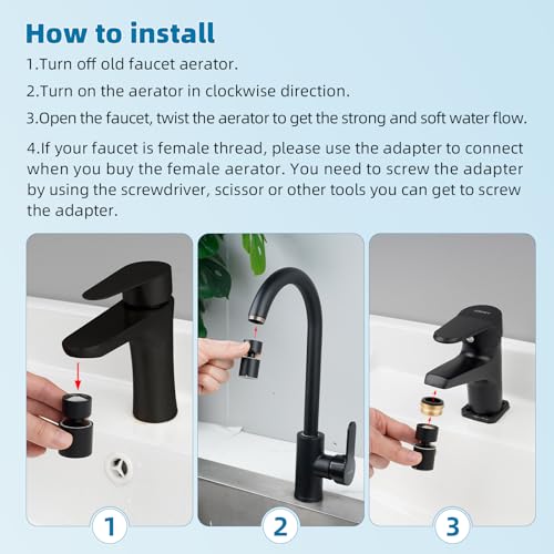 Hibbent NSF/ANSI/CAN 61 & cUPC Certified Faucet Aerator, Matte Black - color: Matte Black, style: Classic 360 Degree Faucet Aerator