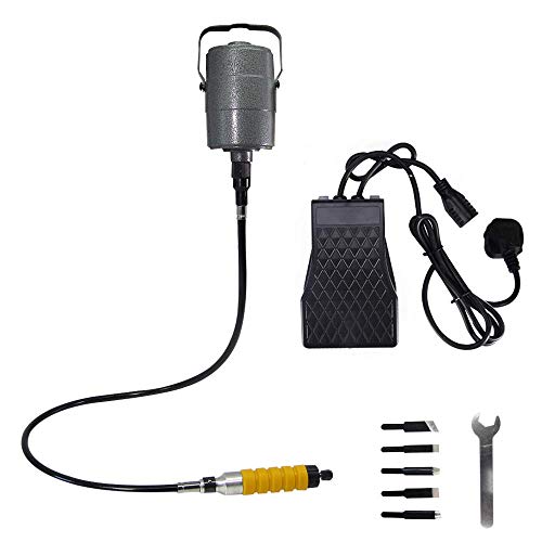 YUCHENGTECH Electric Chisel Carving Tool Electric Wood Carving Chisel Woodworking Hanging Flexible Shaft Machine Kit with 5 Blades + Foot Control Pedal (220V) - size: 220V