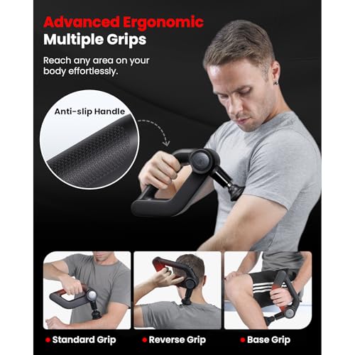 BOB AND BRAD D5 Ultra Heated Massage Gun with Red Light & Infrared Therapy, Deep Tissue Percussion Massage Gun with 13mm Amplitude, FSA-HSA Eligible, Ergonomic D-Handle for Muscle Recovery - color: Matte Black