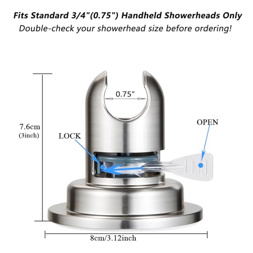JiePai Suction Cup Shower Head Holder for Handheld Shower,Brushed Nickel | Suction cup holder,No-drill wall mount,fits 3/4 handheld,Works on tile glass metal,Removable,For bathroom/RV - color: Holder-Brushed Nickel