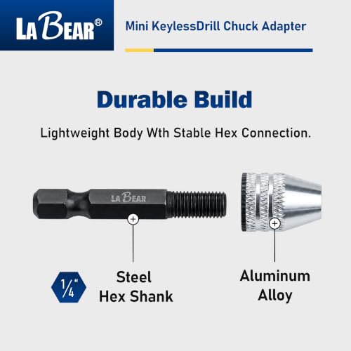 LABEAR Keyless Mini Drill Chuck Adapter, 1/4" Hex Shank, 0.3-3.2mm - size: 0.3-3.2mm