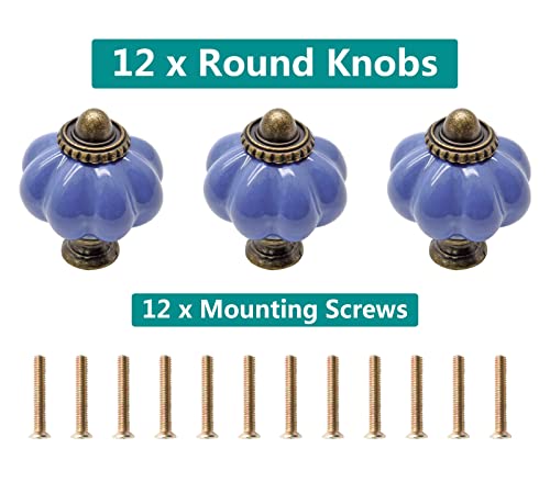 12pcs Periwinkle Blue Pumpkin Knobs, Ceramic Cabinet Knobs - color: Periwinkle Blue, size: 12 Pieces