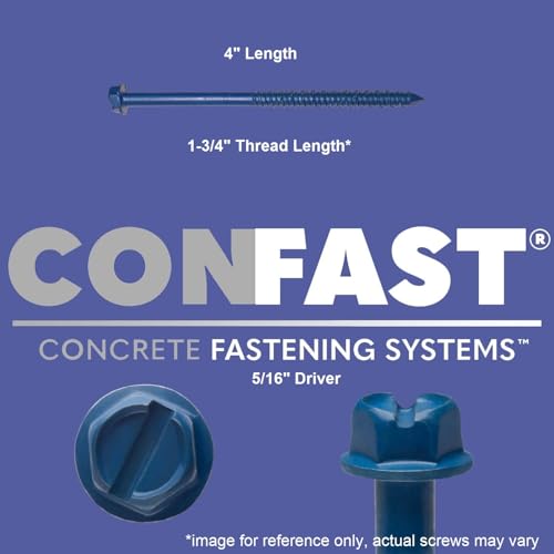 CONFAST 1/4" x 4" Hex Head Concrete Screw Anchor with Drill Bit for Anchoring to Masonry, Block or Brick (100 per Box) - size: 1/4" x 4"