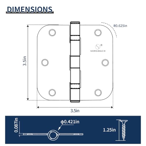 Door Hinges Polished Brass 3.5 Inch Interior Hinges 5/8" Radius - 18 Pack - color: Polished Brass-5/8" Radius