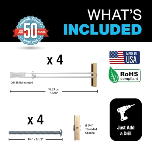 TOGGLER SNAPTOGGLE Drywall Anchors with 1/4-20 Bolts, 4 Pack - size: 4 w/ Round Head Bolts