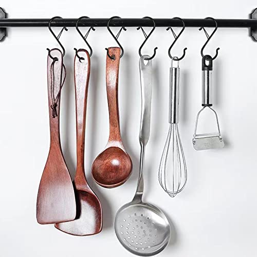 Waitkey 16 Pack S Hooks for Hanging, 3.5 inch Heavy Duty Metal S Hooks with Safety Buckle S Shaped Hooks Pot Rack Closet Hooks for Hanging Plants, Clothes, Kitchen Utensil, Pots, Pans, Bags (Black) - color: Black, size: 16 Pack