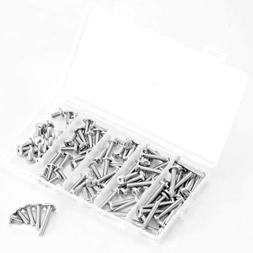 M4 x 8mm 12mm 16mm 20mm 25mm Flat Round Head Hex Socket Cap Screws Bolts, Furniture Screws, 304 Stainless Steel, Allen Hex Drive, Bright Finish, Metric Fully Threaded, Assortment Kit 100PCS - size: M4 x 8/12/16/20/25mm (100PCS)