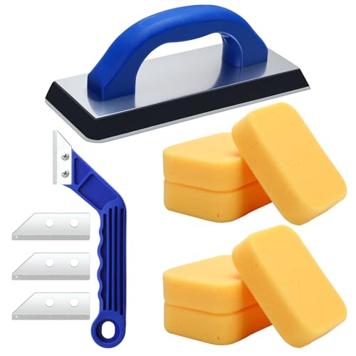 Blulu 11 Pcs Grout Float Set, Rubber Float, 6 Sponges, Angled Saw, Blue - color: Blue