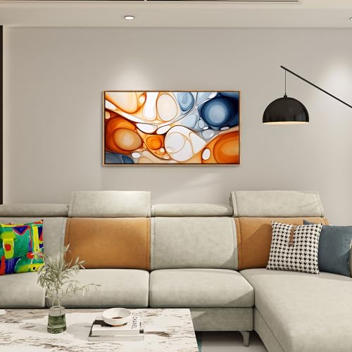 KLAKLA Orange and Blue Abstract Wall Art - Modern Picture Artwork for Wall Decor - Frame Wall Art for Living Room Office Bedroom - color: Colorful + Orange Frame, size: 40"L x 20"W