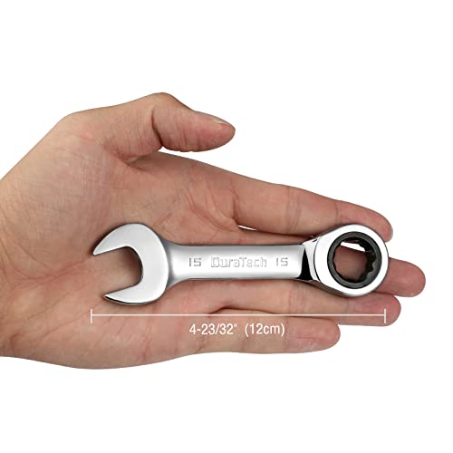 DURATECH 15mm Stubby Ratcheting Combination Wrench, Metric, CR-V Steel - size: 15 mm