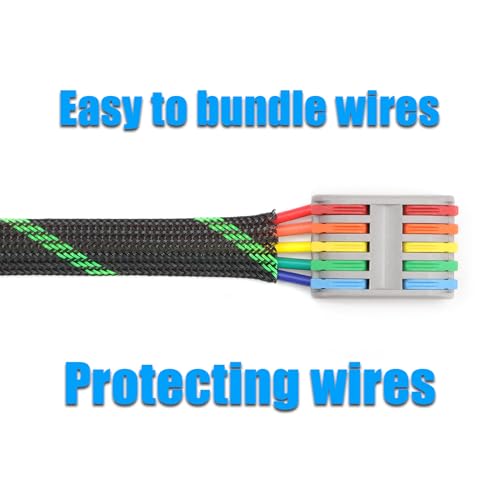 25ft PET Expandable Braided Cable Sleeve 5/8inch(16mm) Pet Braided Cable Sleeve for Audio Video Device Wire Automotive Wire (Black Green) - color: Black Green, size: 16mm"(5/8 inch)