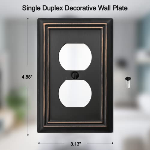 OKAWYC Single Duplex Outlet Light Switch Cover Adler Metal Wall Plate, 6-Pack Aged Bronze 1 Gang, for Receptacle Light Switch, Switch Cover Decorative Wallplate, Durable - style: 1 Duplex 6PK