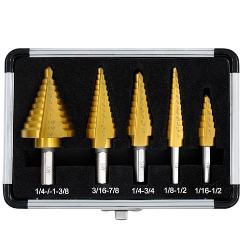 Step Drill Bit Set for Metal- 5PCS Ti Step Bit with Two Straight Flutes - color: 5Pcs Straight Set