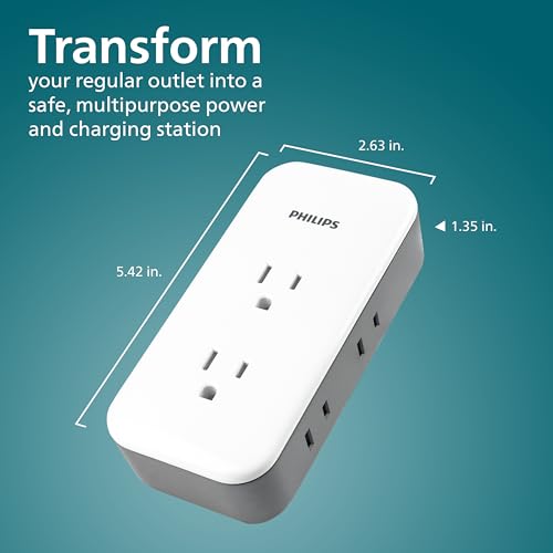 Philips All-in-One Surge Tap with USB, 2 Grounded & 4 Polarized Outlets