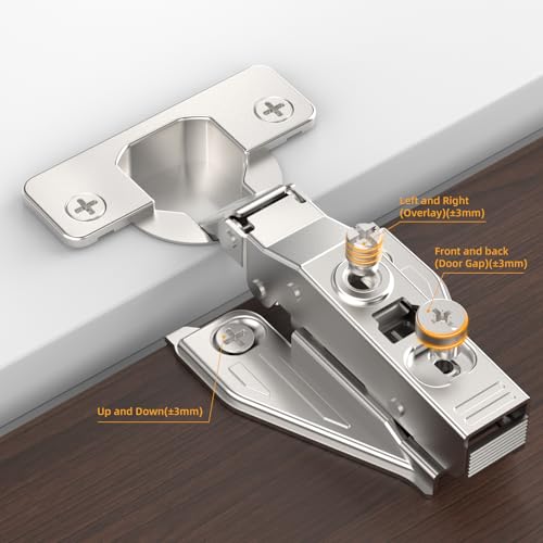 Chibery 9/16", 1/2", 5/8", 3/4" Overlay Soft Close Concealed Hinge for Face Frame Door ＆ Frameless Door, 3D Clip-on Plate, Self Closing Hidden Satin Nickel, 105° Angle, H=3, Full Overlay, 20 Pack - size: H=3, Full Overlay