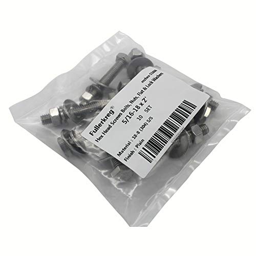 Bolt Fullerkreg 5/16-18x2 Stainless Steel Hex Head Screws Bolts - size: (10 Sets) 5/16x2"