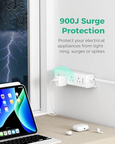 Surge Protector Power Strip, 12 Wide Spaced Multi Outlets, Wall Mount - color: White, size: 5 FT