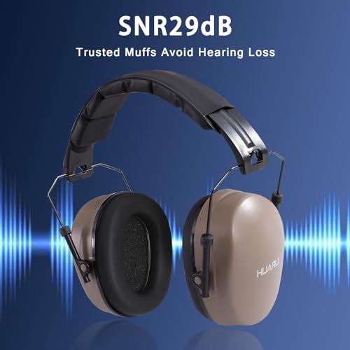 Safety Earmuffs for Ear Protection SNR 29 dB Noise Cancelling Ear muff Shooting Hunting Construction Noise Reduction - color: Brown