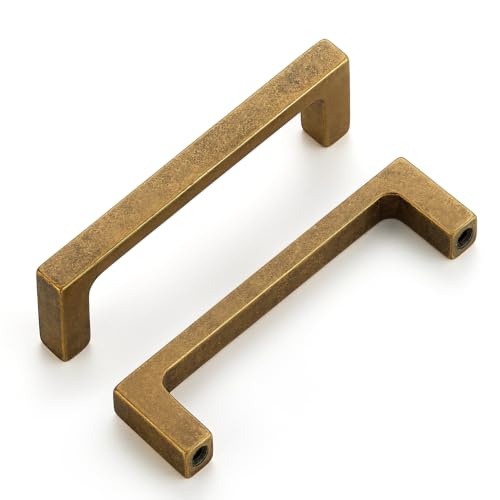 Ravinte Antique Brass Kitchen Cabinet Solid Handles,3-3/4 Inch,5 Pack - color: Antique Brass, size: 3-3/4 Inches Hole Center