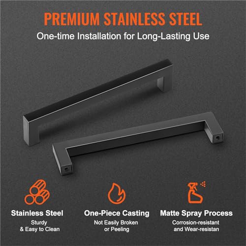 VEVOR 30 Pack Black Cabinet Pulls, 5.03in / 128mm Center to Center Kitchen Cabinet Drawer, Rust and Scratch-Resistant Hardware, Stainless Steel Door Handles for Kitchen Bathroom Bar Hardware Matte - size: 5 inch Hole Centers(128mm)