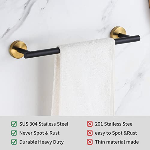 Bathroom Hardware Set Black and Gold，Towel Bar Set Including 2pcs 16inch Towel Bars, 2pcs Toilet Paper Holders, 2pcs Towel Rings and 4pcs Robe Towel Hooks - color: Black Gold-10pcs-16inch