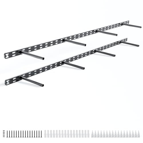 2pcs Floating Shelf Bracket Heavy Duty,Decorative Floating Shelf Hardware Hidden Black Metal Fireplace Mantel Brackets Without Jig (43"X6"X1.0" Without Tools) - size: 43"X6"X1.0"
