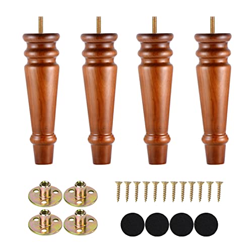 Maricome 8 Inch Furniture Legs Set of 4 Pre-drilled M8 Bolt Wood Replacement Sofa Legs for Cabinet Couch Chair Mid Century Screw in - color: 8 Inch Walnut