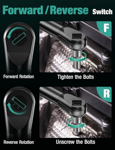 KIMO Extended Cordless Ratchet Wrench 3/8" Set, 400RPM 40Ft-Lbs 4-Inch Long Neck Electric Ratchet Wrench w/Variable Speed, 7 Sockets & 1/4" Adapter, 12V Power Ratchet Wrenches w/ 2x2.0 Ah Batteries - color: Midnight Green