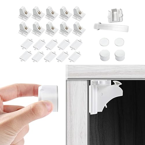 Vmaisi Adhesive Magnetic Locks for Cabinets & Drawers (10 Locks and 2 Keys) (Pack of 2) - size: Standard (Pack of 2)