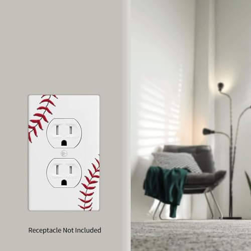 Baseball Duplex Outlet Cover Plate | Fits standard 2-gang toggle and rocker switches, Durable polycarbonate thermoplastic with fade-resistant printed finish - color: Baseball, size: Duplex Outlet