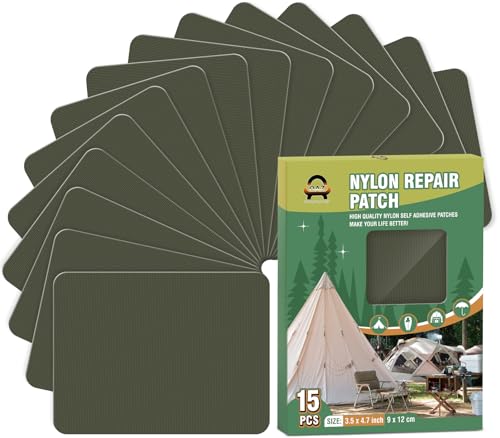 OAZ 15 Pieces 3.5 x 4.7 inch Nylon Repair Patches Nylon Fabric Patch Self-Adhesive Tent Repair Tape Waterproof Lightweight Repair Patches Repair Patch Kit for Clothing Down Jacket Bag (Army Green) - color: Army Green, size: 3.5" x 4.7"