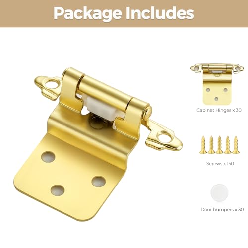 30 Pack 15 Pair Gold Cabinet Hinges, 3/8" Inset Semi-Concealed Hinges - color: Gold, size: 3/8" Inset