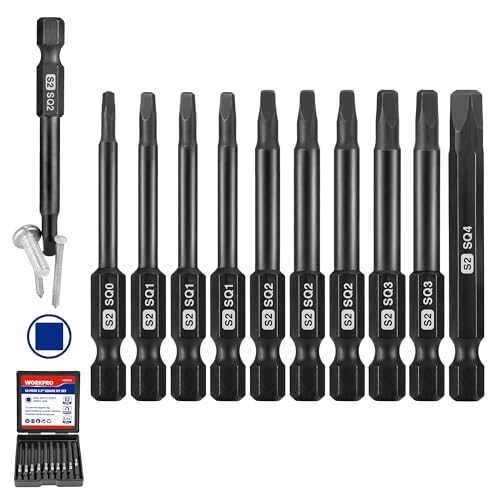 WORKPRO 10PCS Square Drive Bit Set, Magnetic Impact Screwdriver Bits - color: Square
