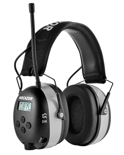 HP10 FM AM Radio Headphones with LCD Display, 30dB SNR Hearing Protection Safety Earmuffs for Mowing Work Shops, Grey - style: Grey, Fm/Am Radio, No Bluetooth, 2aa Batteries(no Include)