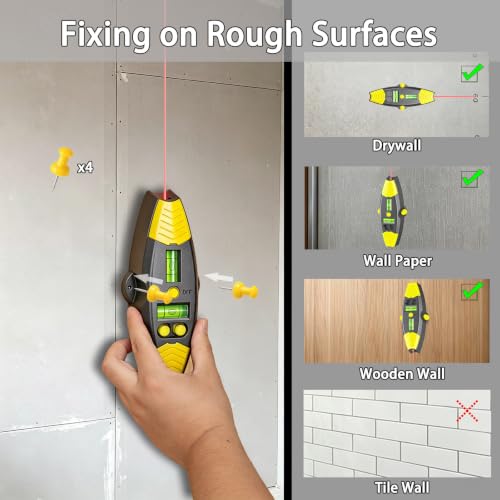3-in-1 Magnetic Stud Finder with Laser, Wall Scanner with 2 Detachable Magnetic Positioning Modules & 4 Wooden Surface Locator Pins, Stud Finder Leveler Tool for Home Renovation Inspection. (Black) - color: Black