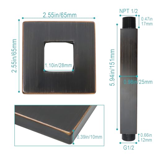 Enga Brass 6-Inch Straight Shower Arm with Flange, Oil Rubbed Bronze - color: Oil Rubbed Bronze, style: 6 Inch