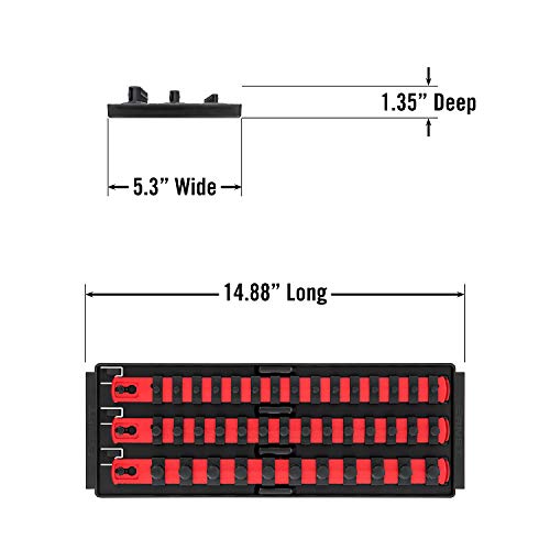 Ernst Manufacturing 8490 Socket Boss: 3-Rail Socket Organizer Tool Tray with 40 Clips (1/4", 3/8", 1/2") - Red, 13-Inch Rails for Toolbox Storage - Made in USA - color: Red, style: 13-Inch