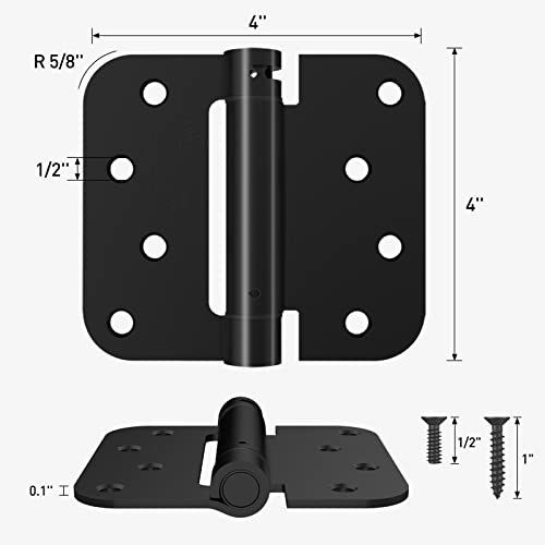 HOSOM Self Closing Door Hinges 4 Inch Spring Loaded Hinges Soft Close Door Hinges Matte Black with 5/8'' Radius Corners Adjustable Tension, UL Listed, 3 Pack - color: Matte Black-5/8'', size: 4" 3 Pack