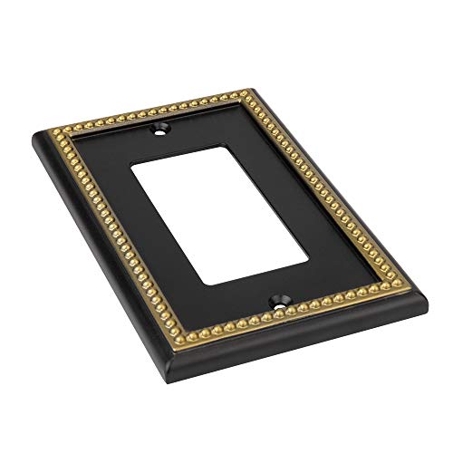 Pearled Frame Decorative Wall Plate Switch Plate Outlet Cover (Single Decorator 2PK, Black & Dark Golden) - style: Single Decorator 2PK