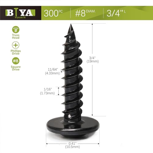 Black Wood Screws, #8×3/4 inch 300Pcs Black Truss Head Wood Cabinet Screws - color: Black, size: #8 x 3/4"