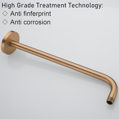RANDOM 16 Inch Shower Arm with Flange,Stainless Steel 90 Degree Rain Shower Head Extension Arm,Wall-Mounted Shower Head Arm for Fixed Shower Head,Champagne Bronze.RD91018-16CB - color: 16″Champagne Bronze(Round Flange)