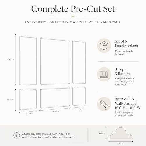 Pre-Cut Wall Molding Kit: Ready to Assemble Paintable Wainscoting Panels | Alternative to Peel-and-Stick Wall Panels,Accent Wall Interior Wall Decor for Living Room, Bedroom, Entryway White 24 PCS