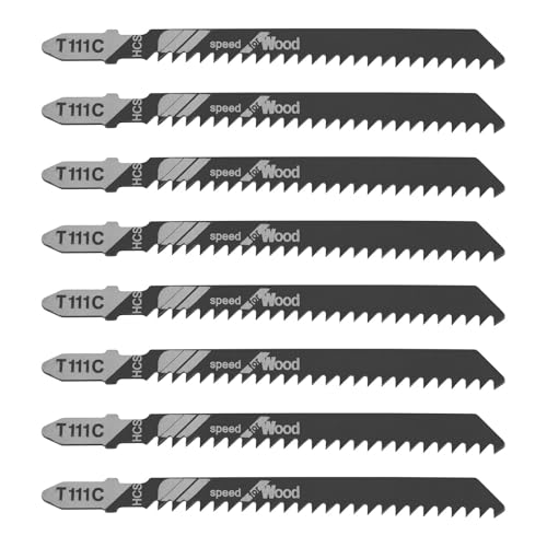 Create idea 20Pcs T111C 8TPI Jigsaw Blade 100mm HCS Jig Saw Blades Set T Shank for Wood Cut Compatible with Bosch Compatible with Dewalt Compatible with Makita Black