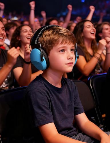 Kids Noise Canceling Earmuffs, 25-30dB Noise Reduction Ear Protection, Adjustable Headband Concert Fireworks, Autism - color: Blue