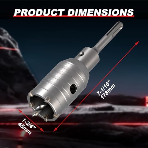 Professional 1-3/4" (45mm) Concrete Hole Saw 110mm SDS Plus & Dust Bag - size: 1-3/4" (45mm)