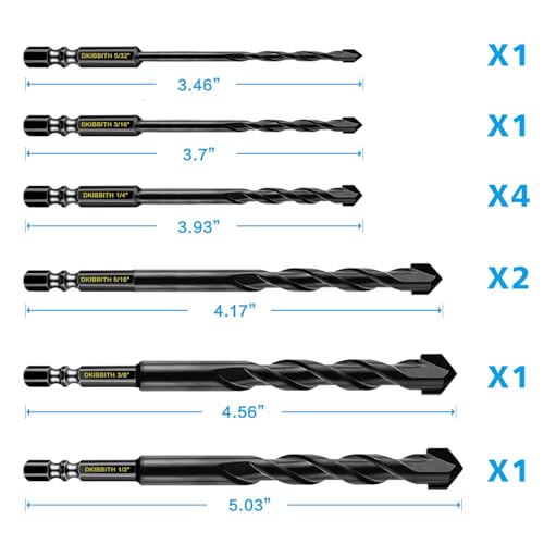 10 Piece Masonry Drill Bits for Tile Glass Ceramic Wall Brick Stone Soft-Metal Wood, Concrete Drill Bit Set,Carbide Tungsten Steel Alloy - size: 10 Piece Mixed Size Drill Bit Set