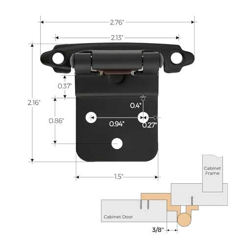 Matte Black Cabinet Hinges Self Closing, 3/8 Inch, 20 Pack (10 Pairs) - color: Matte Black, size: 3/8 inch Insert