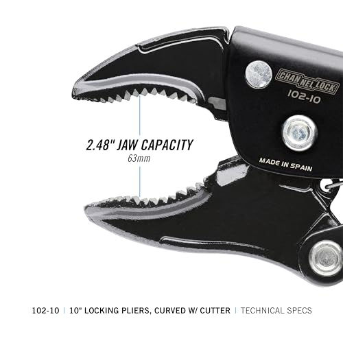 Channellock Locking Pliers 102-10 - Curved Jaw, Wire Cutter, Epoxy Resin Coating, Forged Steel - 10 In - style: 10" Curved Jaw Locking Pliers w/ Wire Cutter